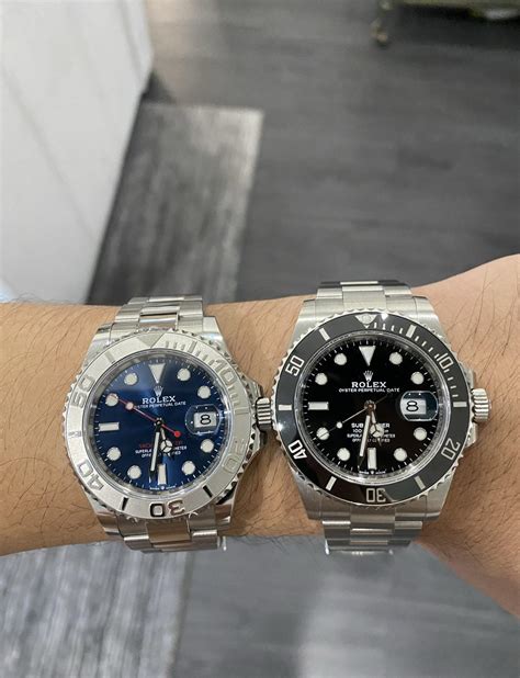 rolex yatchnaster grigio vs submariner|rolex yacht master blue.